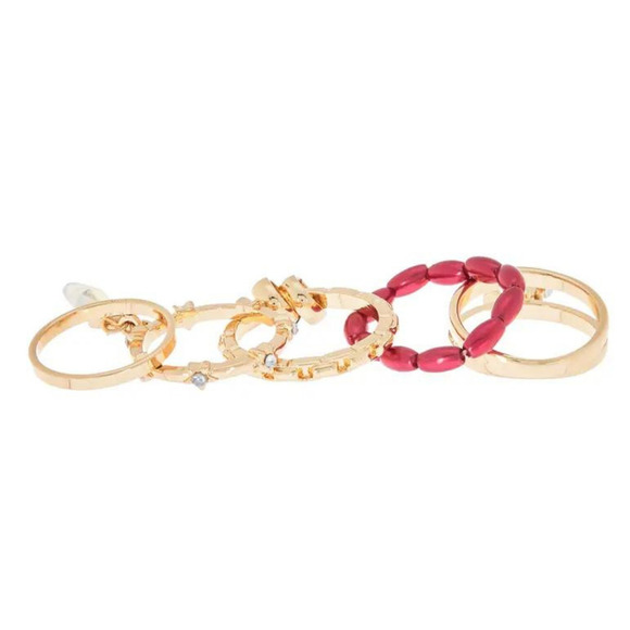 Gold Rings Stacker Rings Crystal Gold Rings 5 Ring Set Red Gold Boho Rings - Picture 5 of 6
